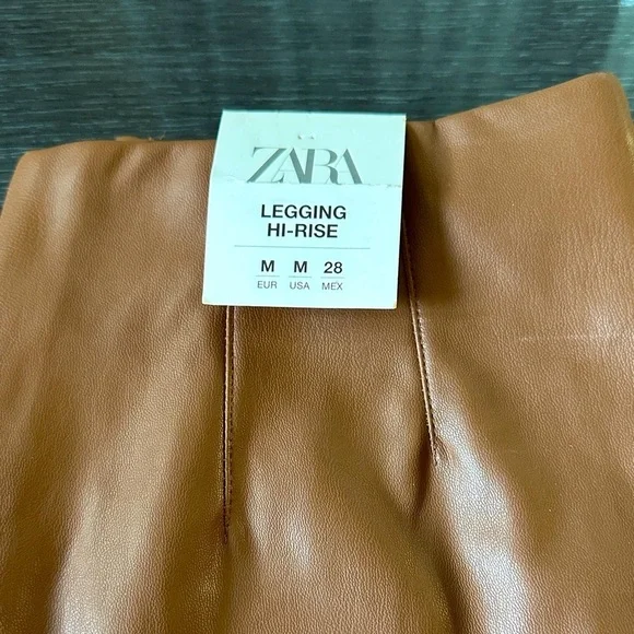 Zara High Rise Faux Leather Leggings Pants Brown. New with tags. Size M / 28